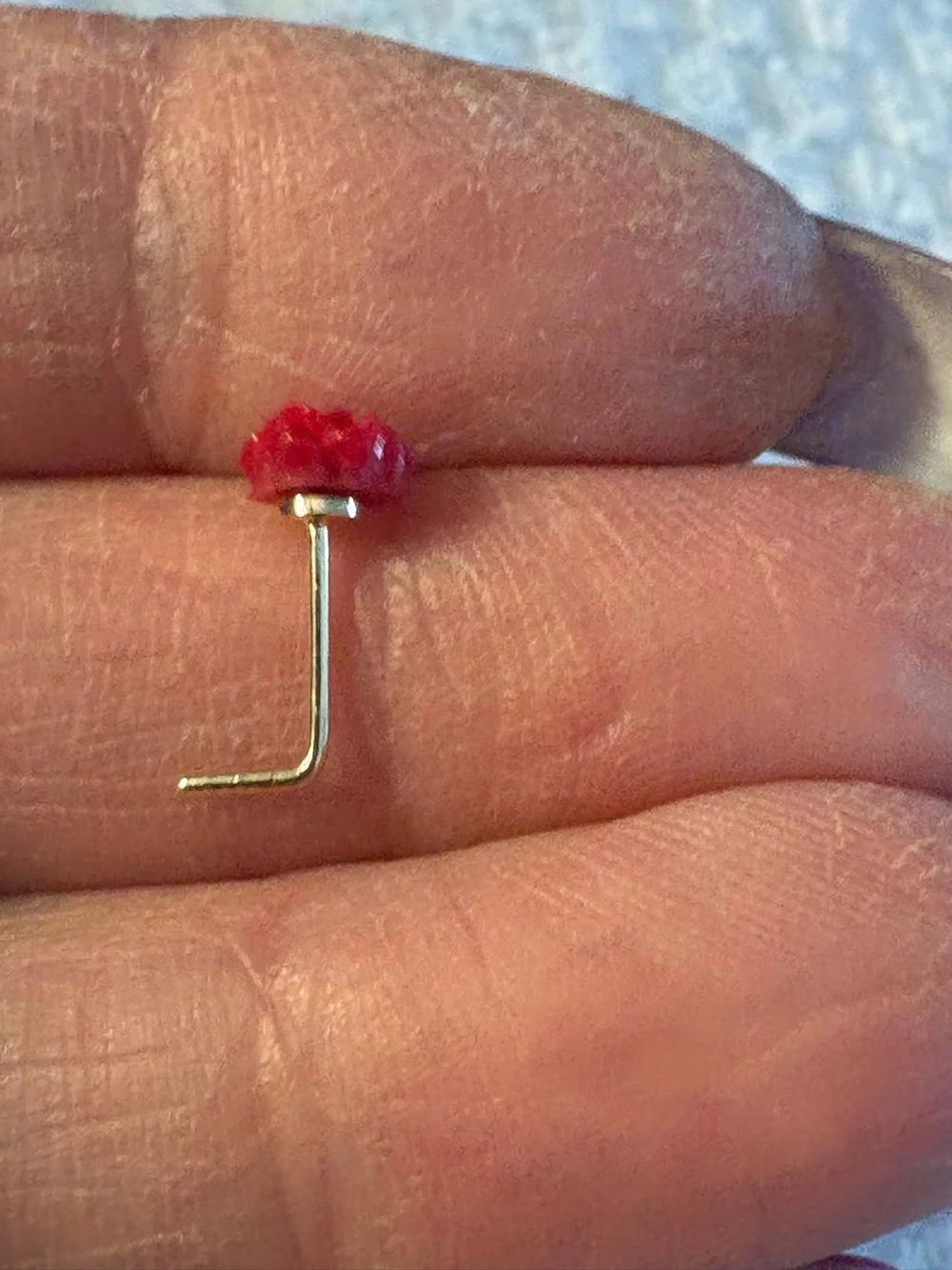 Nose Ring- Stud 20G Copper  Gold Tone Zirconia  Red Rose L-Shaped Nose Ring nwt
